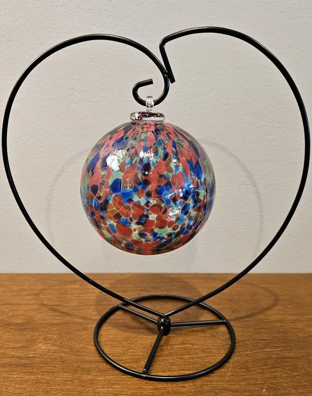 Art Glass Hand Blown Christmas Ornament Orb Ball Red Blue Green